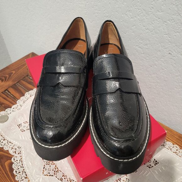 Franco Sarto Womens Balin Lug Sole Loafers Sz 7.5M Slip On Shoes NWOB Black - Picture 1 of 9